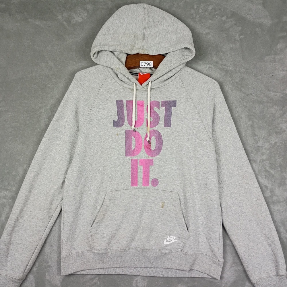 Nike Hoodie Women Large Gray Just Do It Graphic Pullover Gorpcore Y2K Athleisure